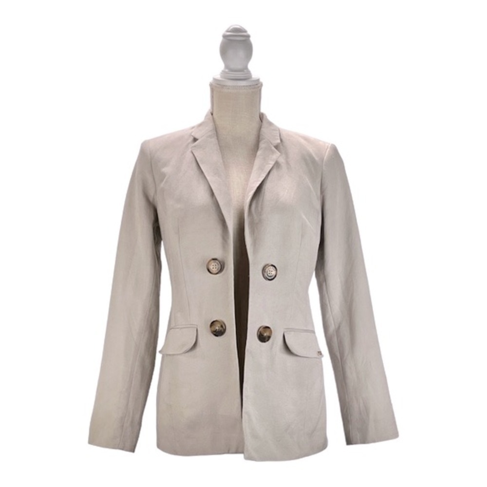 Calvin Klein Linen Blazer 4 Gray Open Front Cardigan Jacket Minimalist Classic